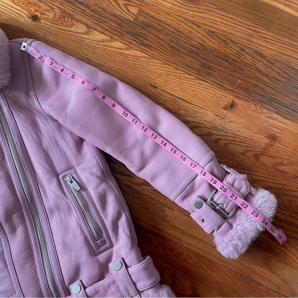 The Arrivals Pink Leather Jacket with Shearling Trim - Picture 11 of 11